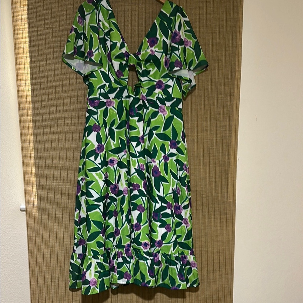 Rebdolls Green and Purple Floral Backless Dress